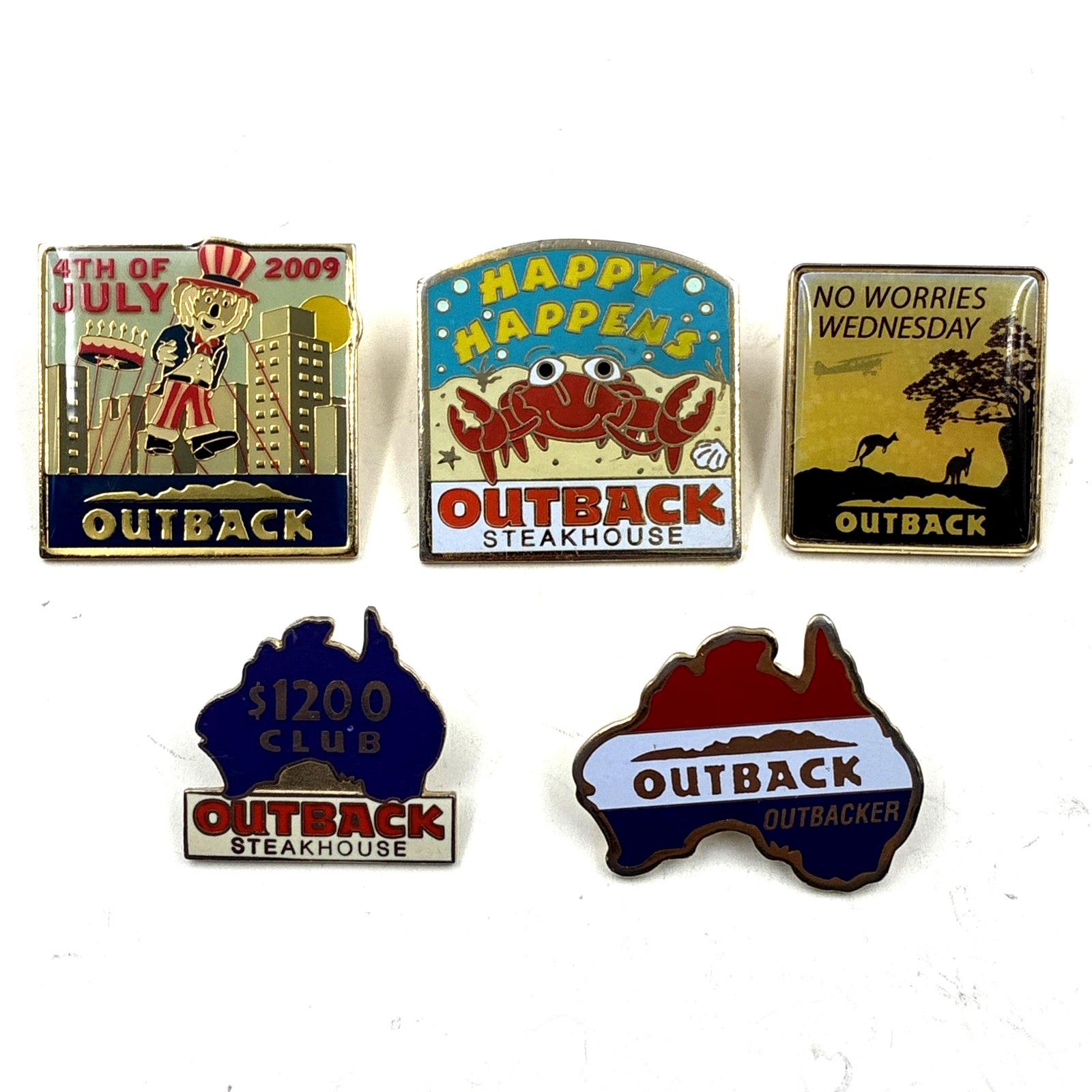5x Lot Outback Steakhouse Pins Outbacker $1200 Worries July 4th Happy a310