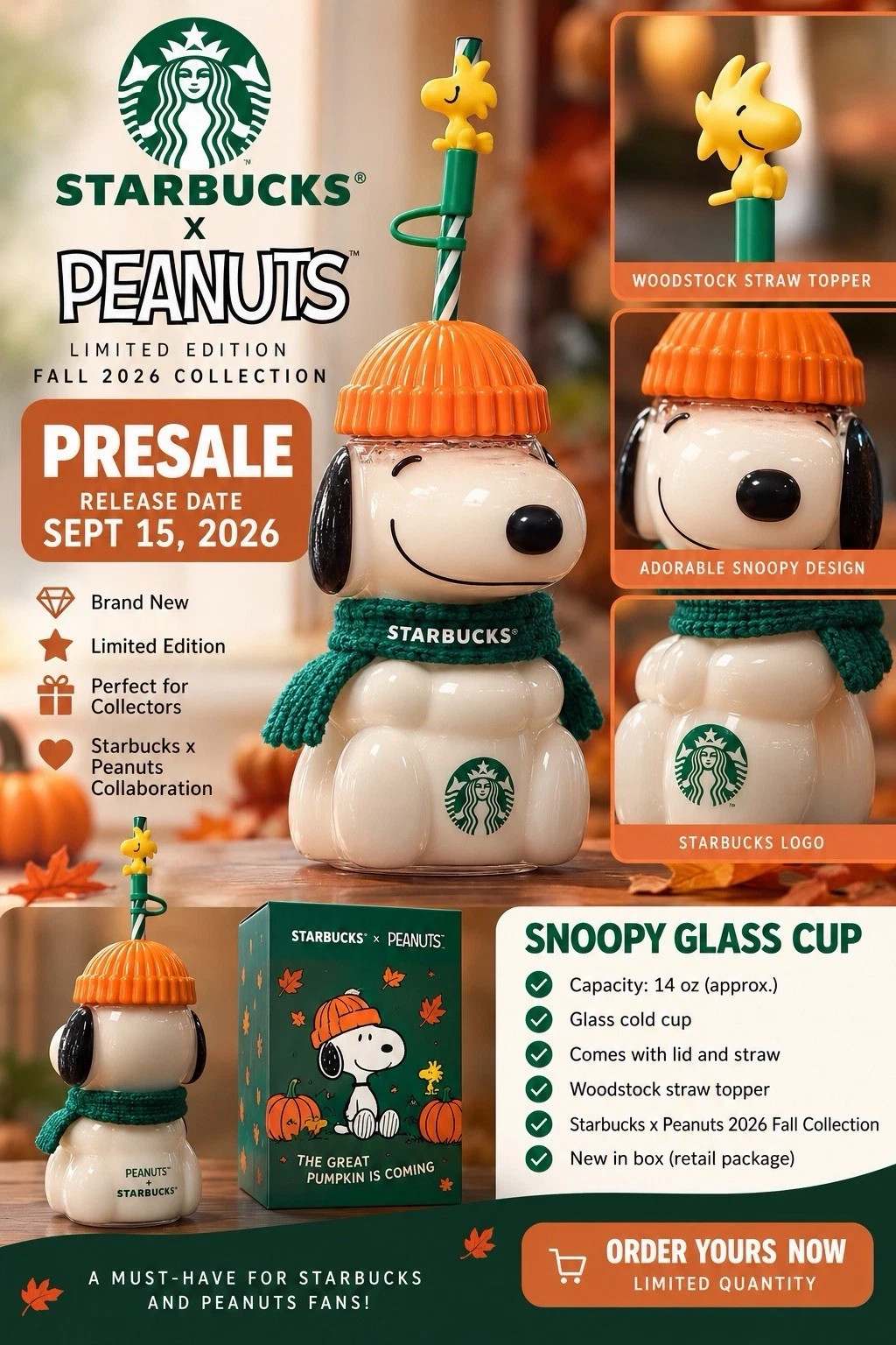 Presale New Starbucks x Peanuts Snoopy Limited Edition Glass Cup Authentic Gift Presale New Starbucks x Peanuts Snoopy Limited Edition Glass Cup Authentic Gift