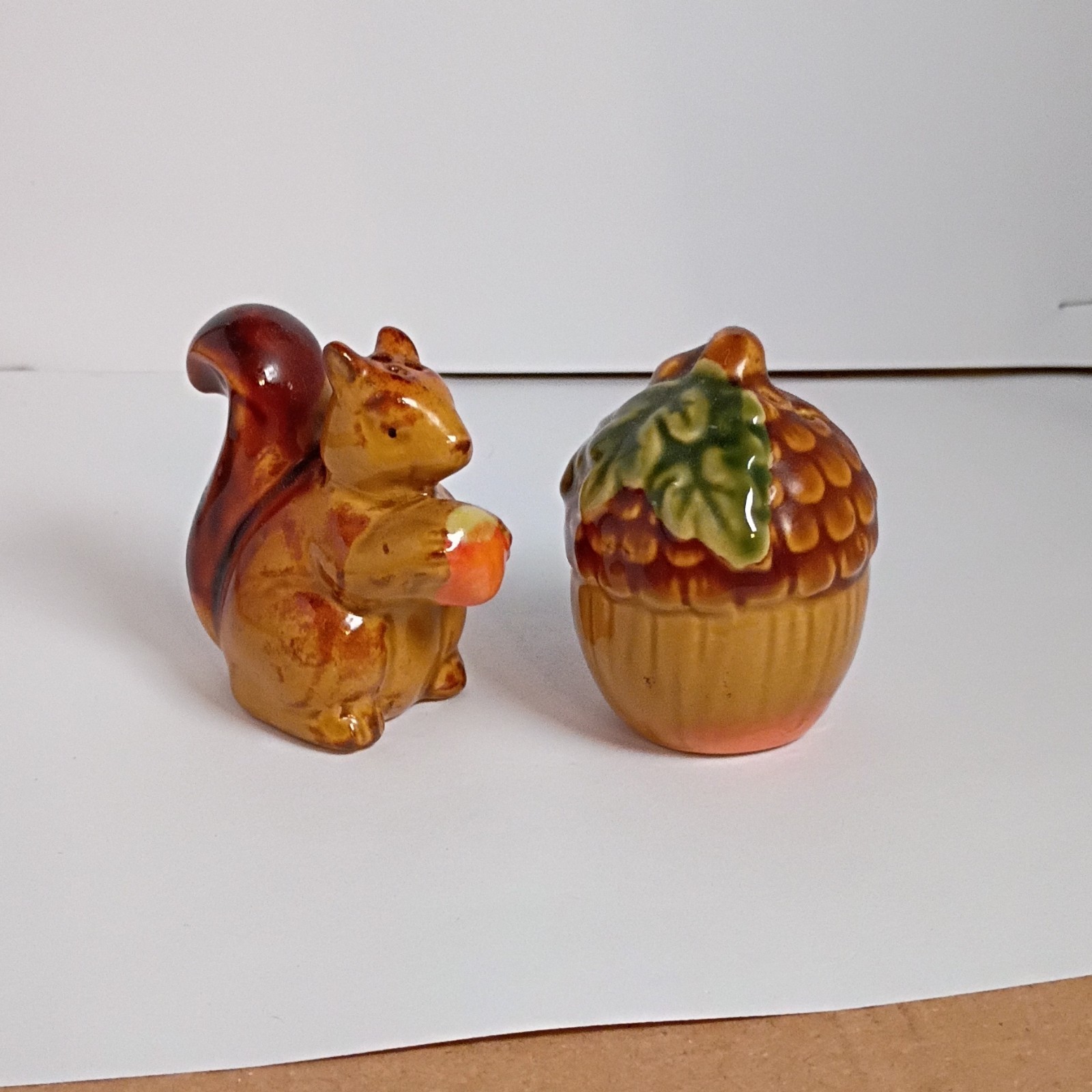Vintage Ceramic Squirrel and Acorn Salt Pepper Shakers  Japan Fall Woodland MCM 