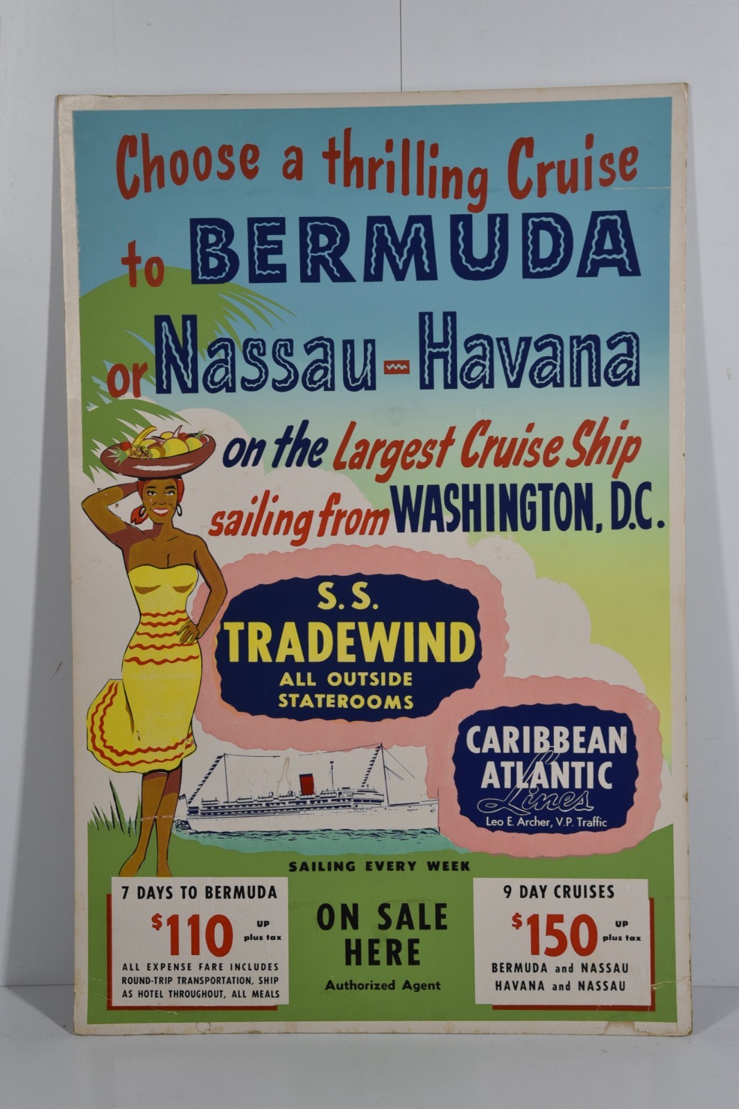 Vintage S.S. Tradewind Caribbean Atlantic Lines Bermuda Nassau Cruise Travel Ad