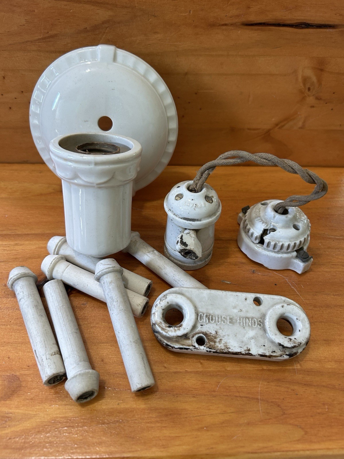 Antique Light Parts Lot Sockets BRYANT USA Parts Repair Vintage KNOB+TUBE Lot