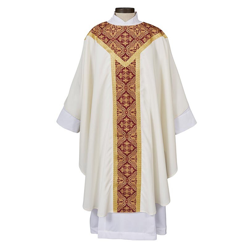 Ivory-White Chasubles, Printed Orphrey Gothic Chasuble and Stole Vestment