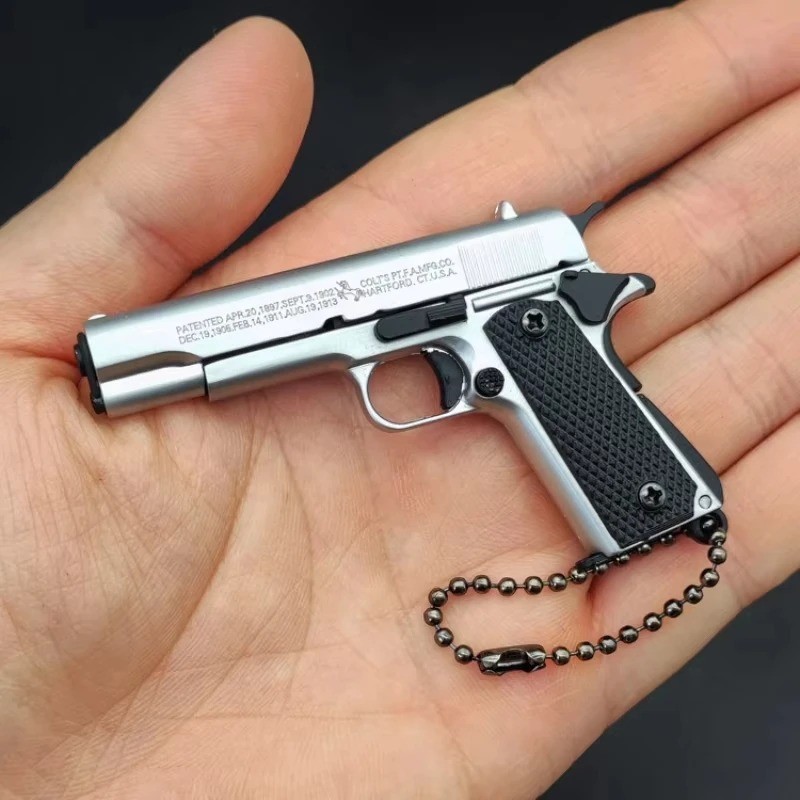 Mini 1911 Pistol Model Keychain 1:3 Scale Metal Replica Pendant Collectible Disp