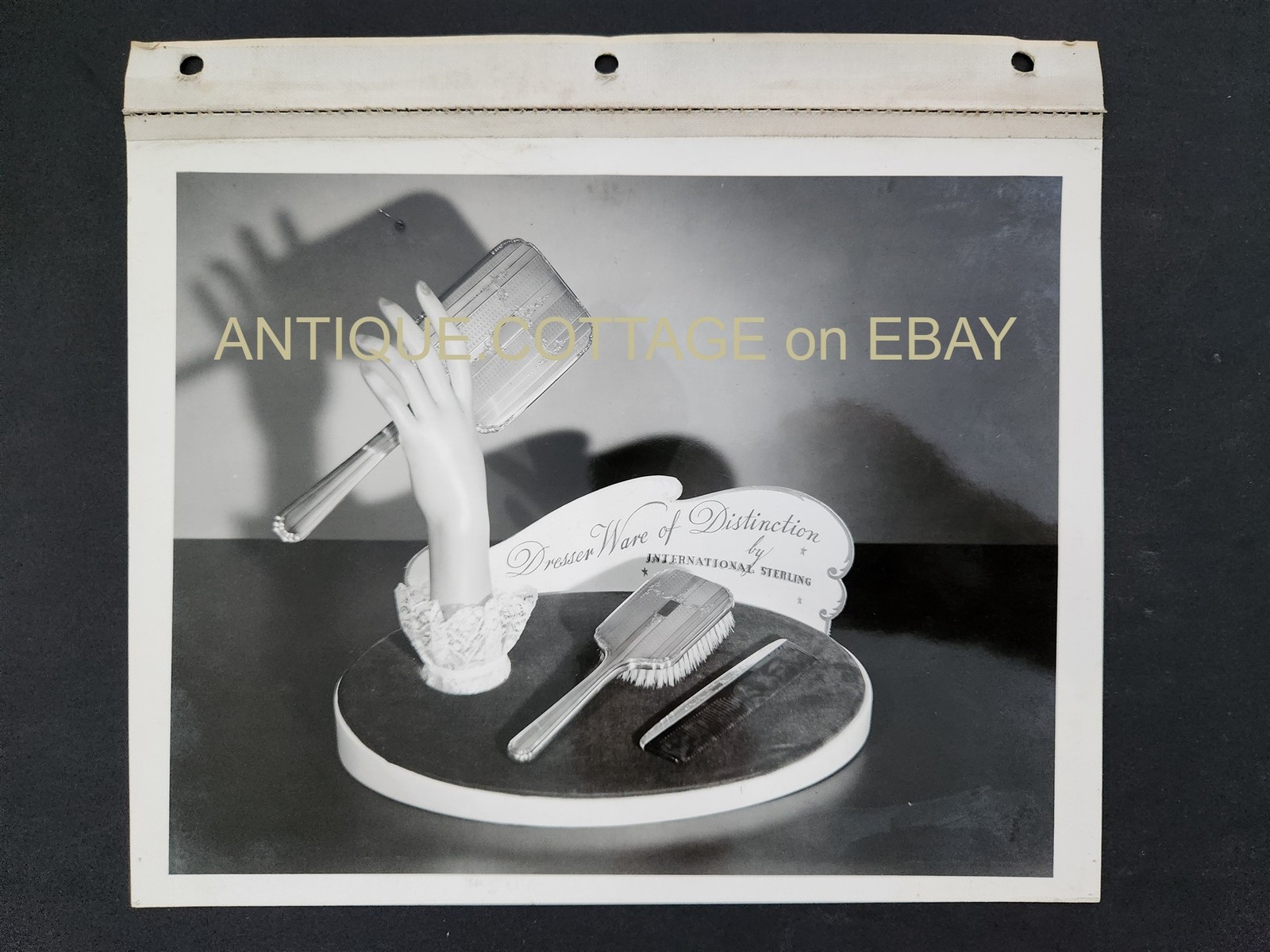 1940s antique INTERNATIONAL STERLING ad PHOTO VANITY DRESSER SET mannequin hand