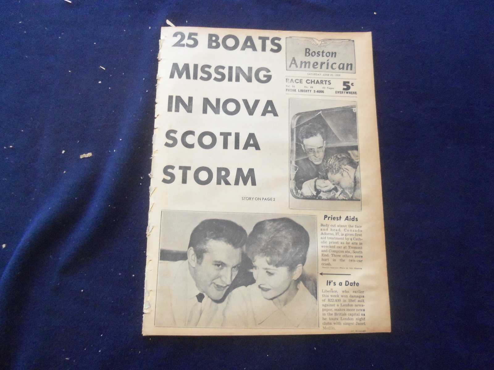1959 JUNE 20 BOSTON AMERICAN NEWSPAPER - 25 BOATS MISSING NOVA SCOTIA - NP 6238