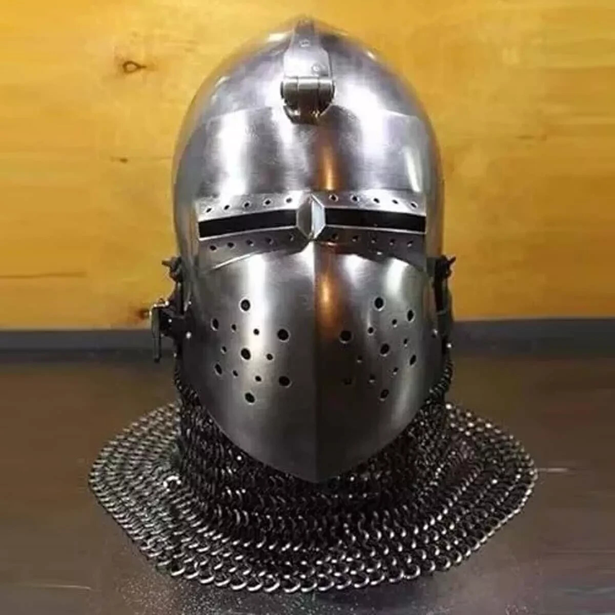 Antique Custom 18 Gauge Steel Medieval Combat Pig Faced Bascinet Helmet Antique Custom 18 Gauge Steel Medieval Combat Pig Faced Bascinet Helmet