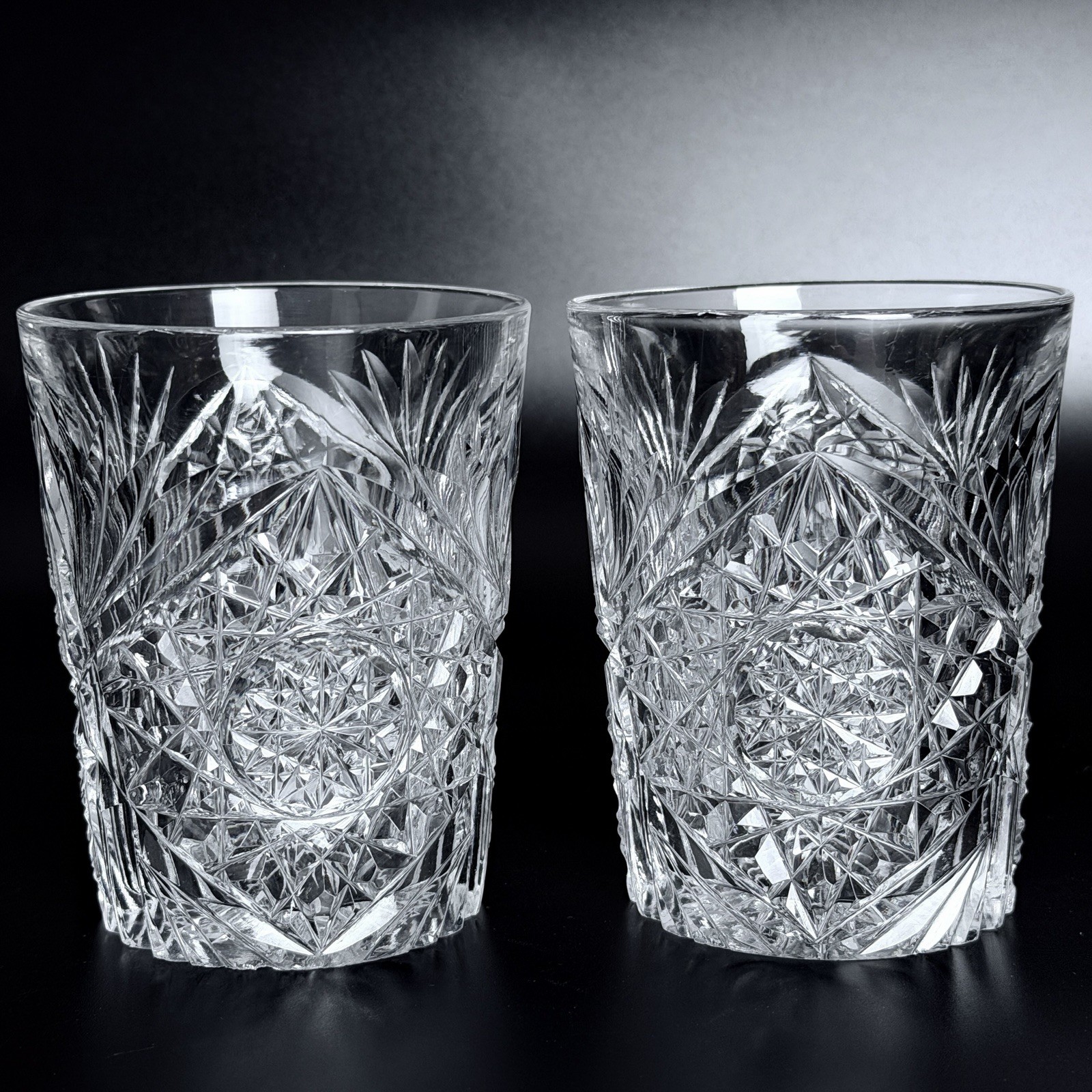 Antique ABP American Brilliant Cut Glass Crystal Tumbler Hobstar Fan Pattern 4” Antique ABP American Brilliant Cut Glass Crystal Tumbler Hobstar Fan Pattern 4”