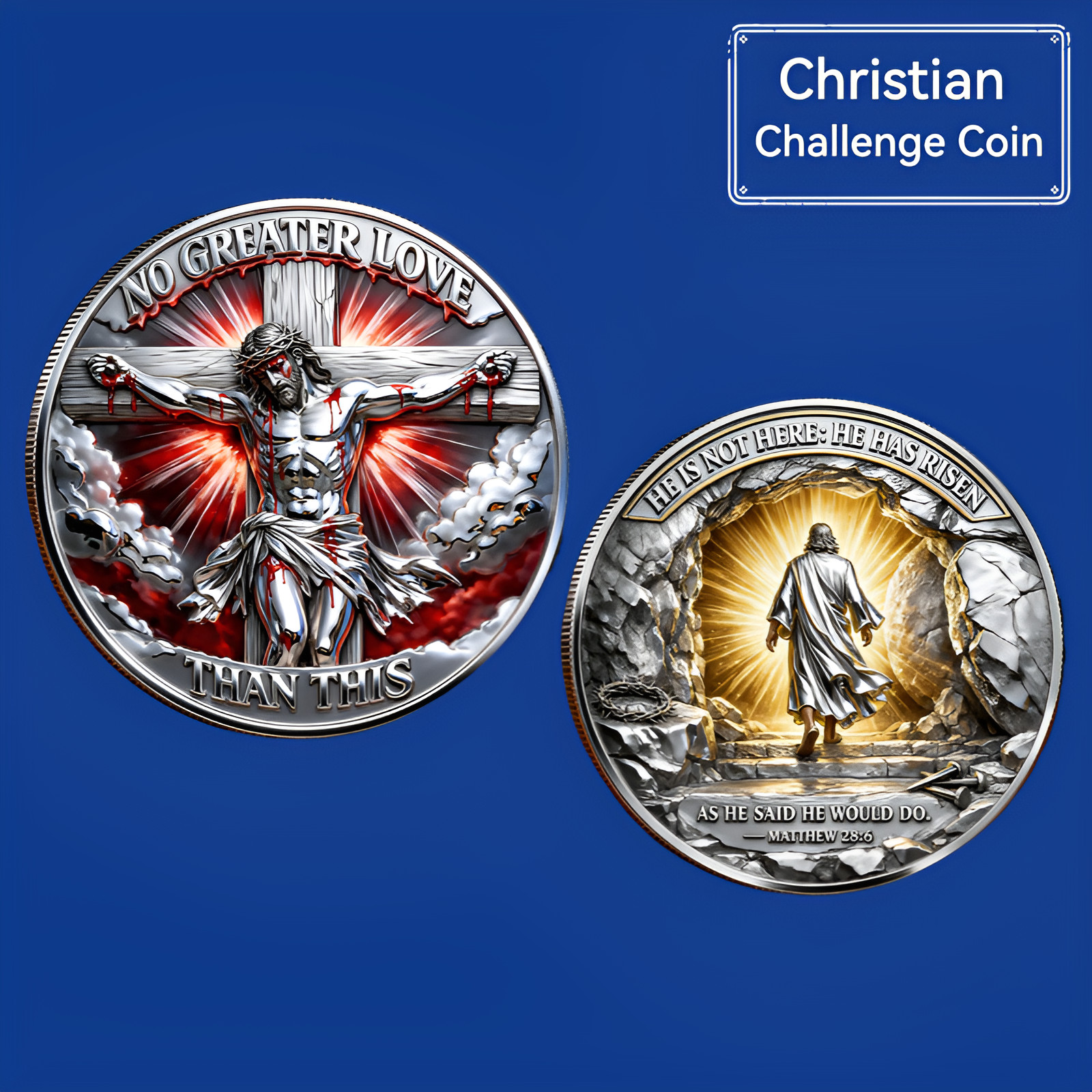 Easter Christian Challenge Coin Jesus Resurrection Matthew 28:6 Collectible Coin