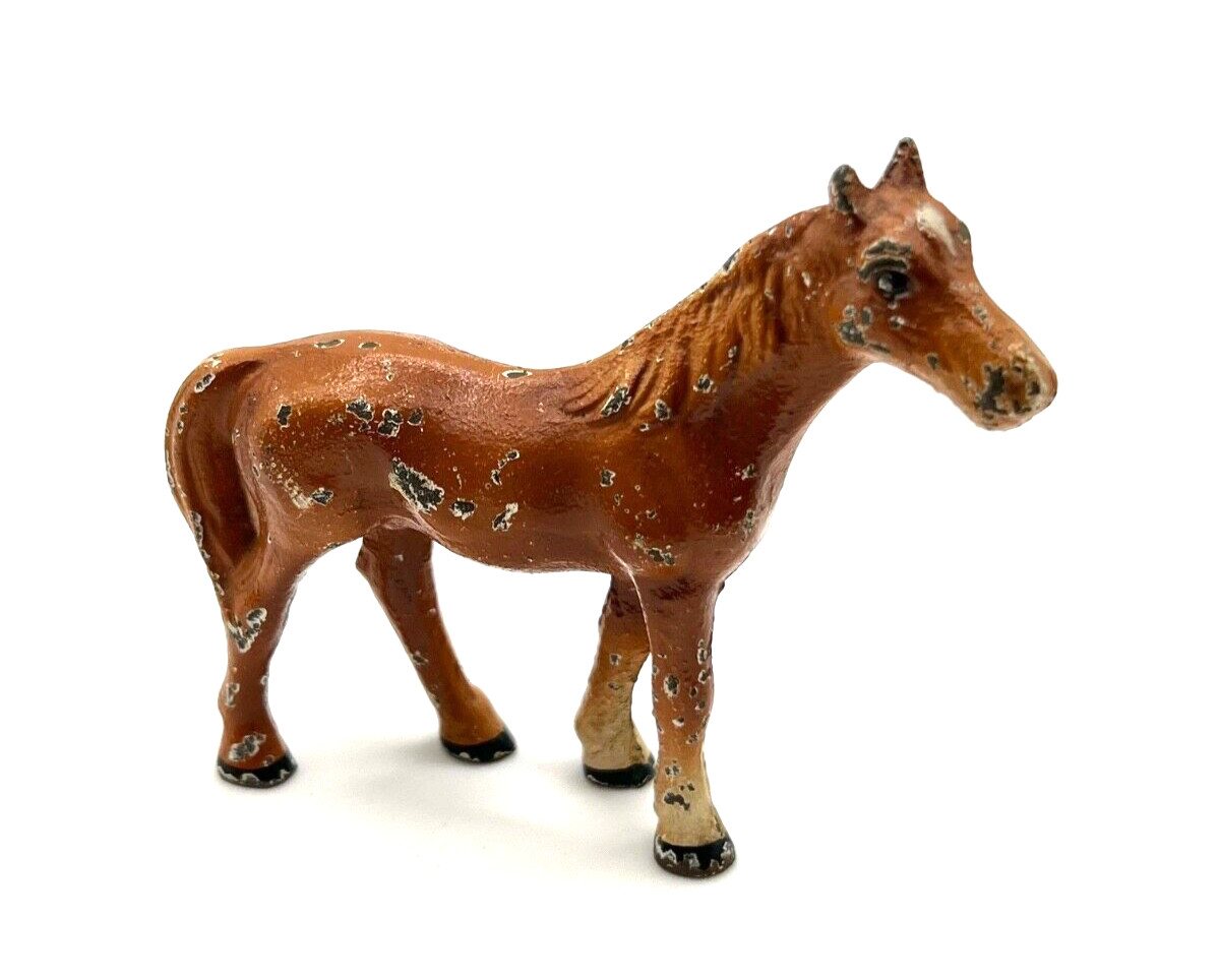 Vintage Hubley Cast Iron Miniature Toy Horse Figurine Brown Cold Painted