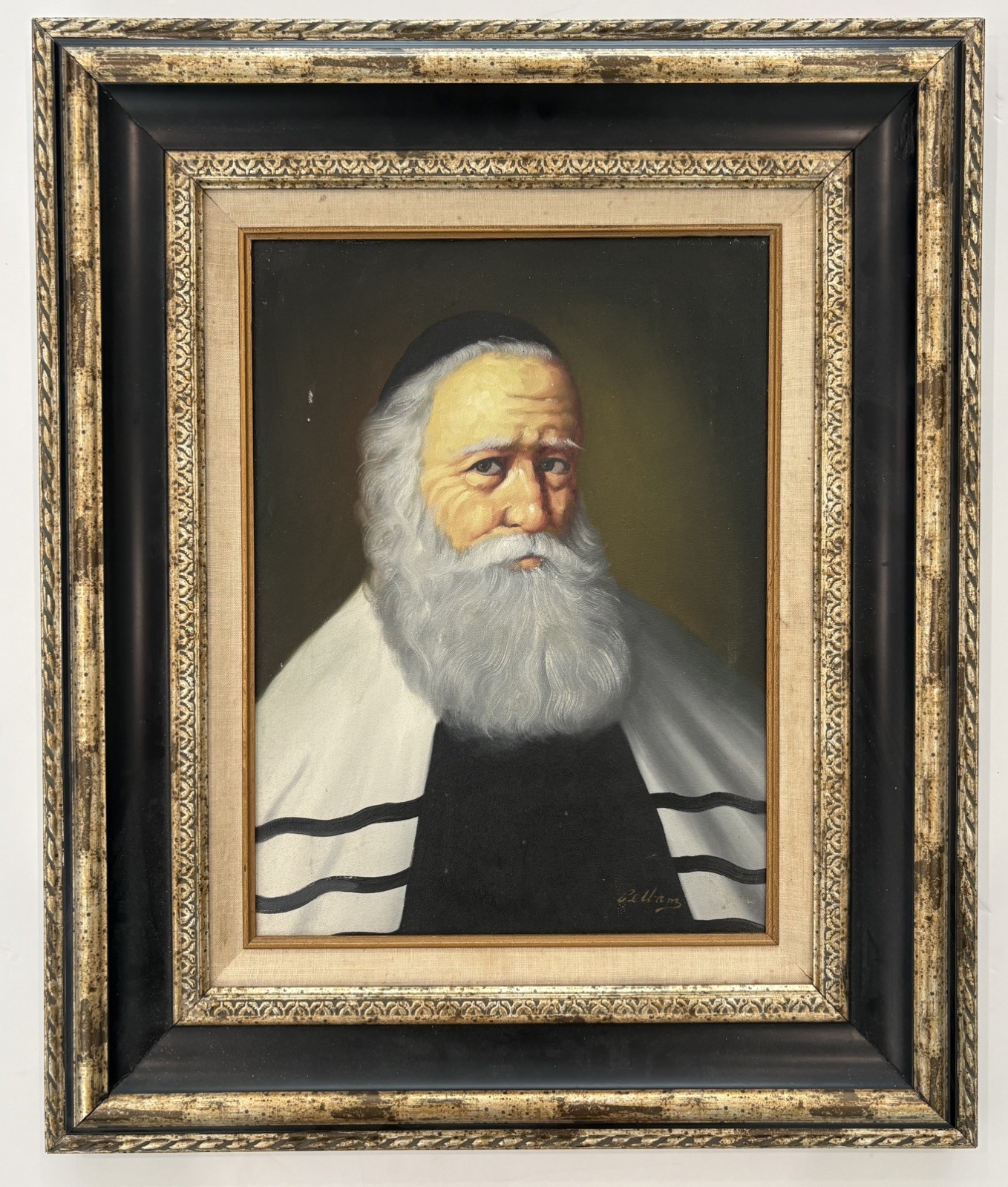 David Pelbam Rabbi Oil Painting on canvas. 1950\'s -1970\'s  Matted & Framed. 
