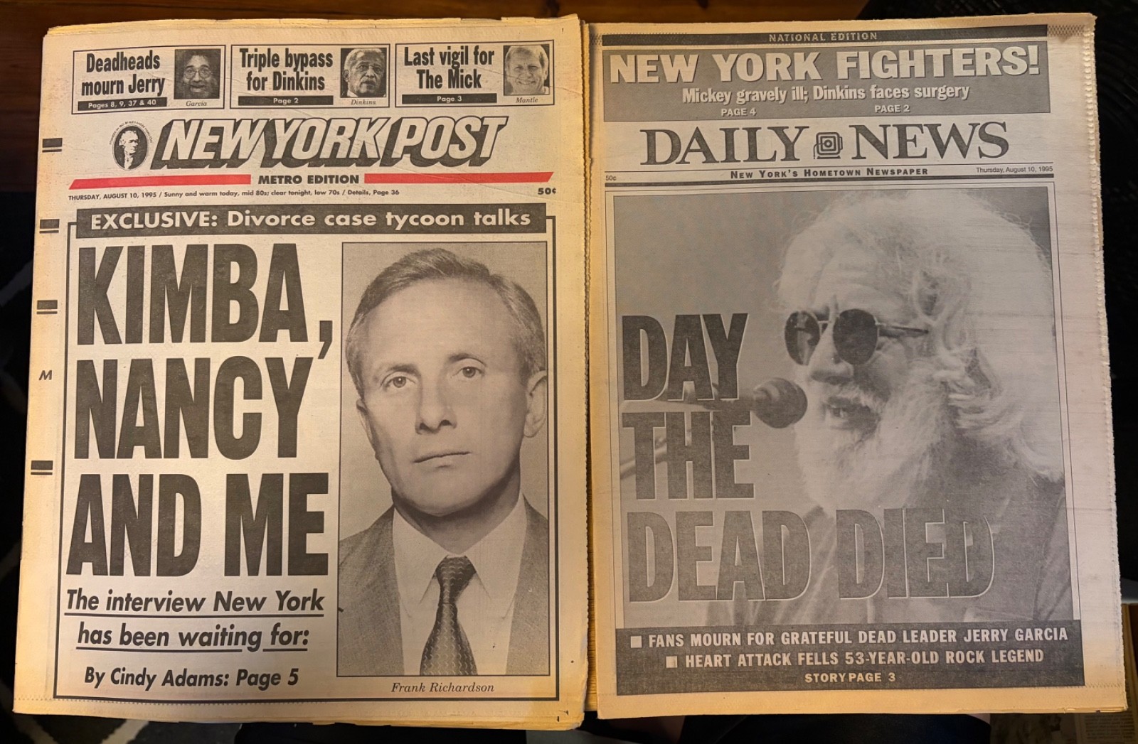 1995 Aug 10 NY POST and DAILY NEWS Newspapers -  Death of Jerry Garcia