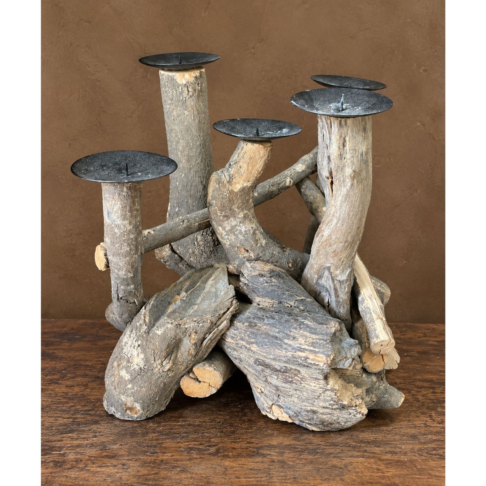 Rustic Teak Branch Candelabra Candle Holder Natural Wood Pillar Centerpiece
