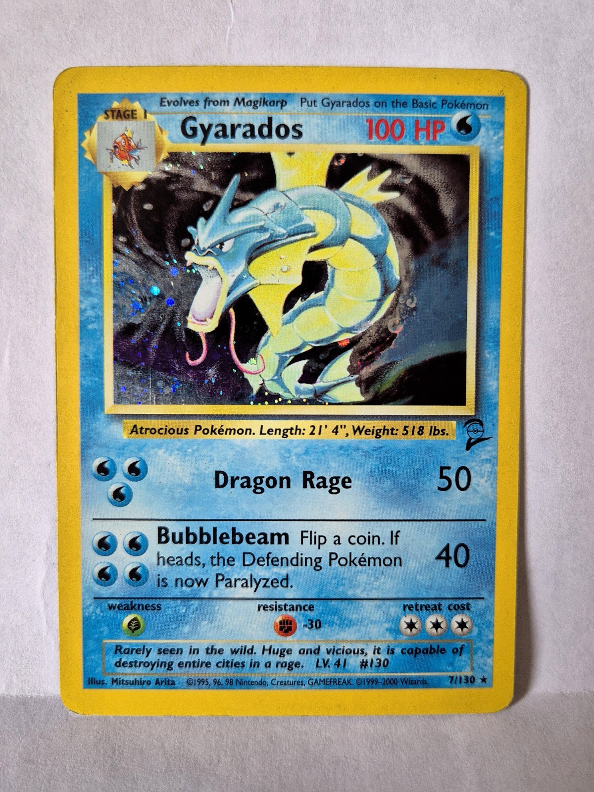 Gyarados - 7/130 - Holo Rare - 2nd Edition - Pokemon Base Set 2