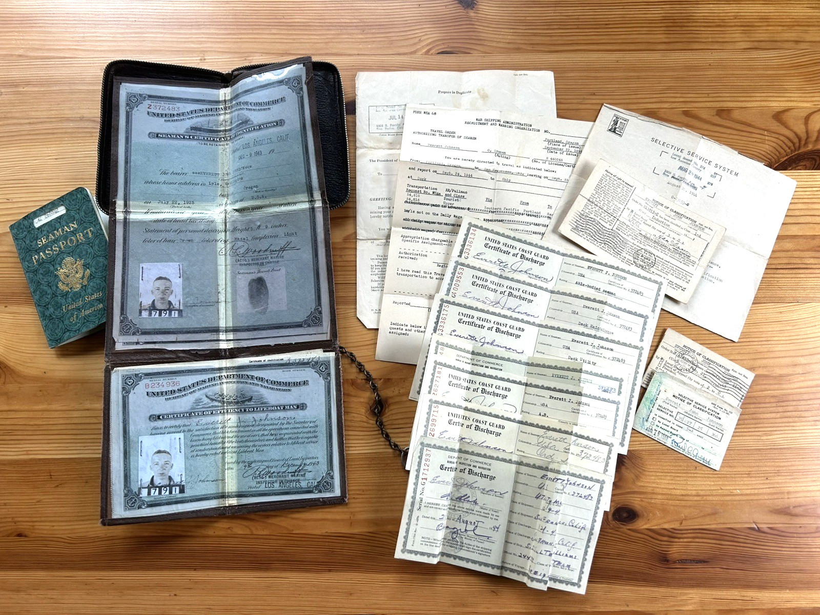 Original U.S. WWII Era Merchant Marine Seaman’s Wallet Passport Discharge Papers