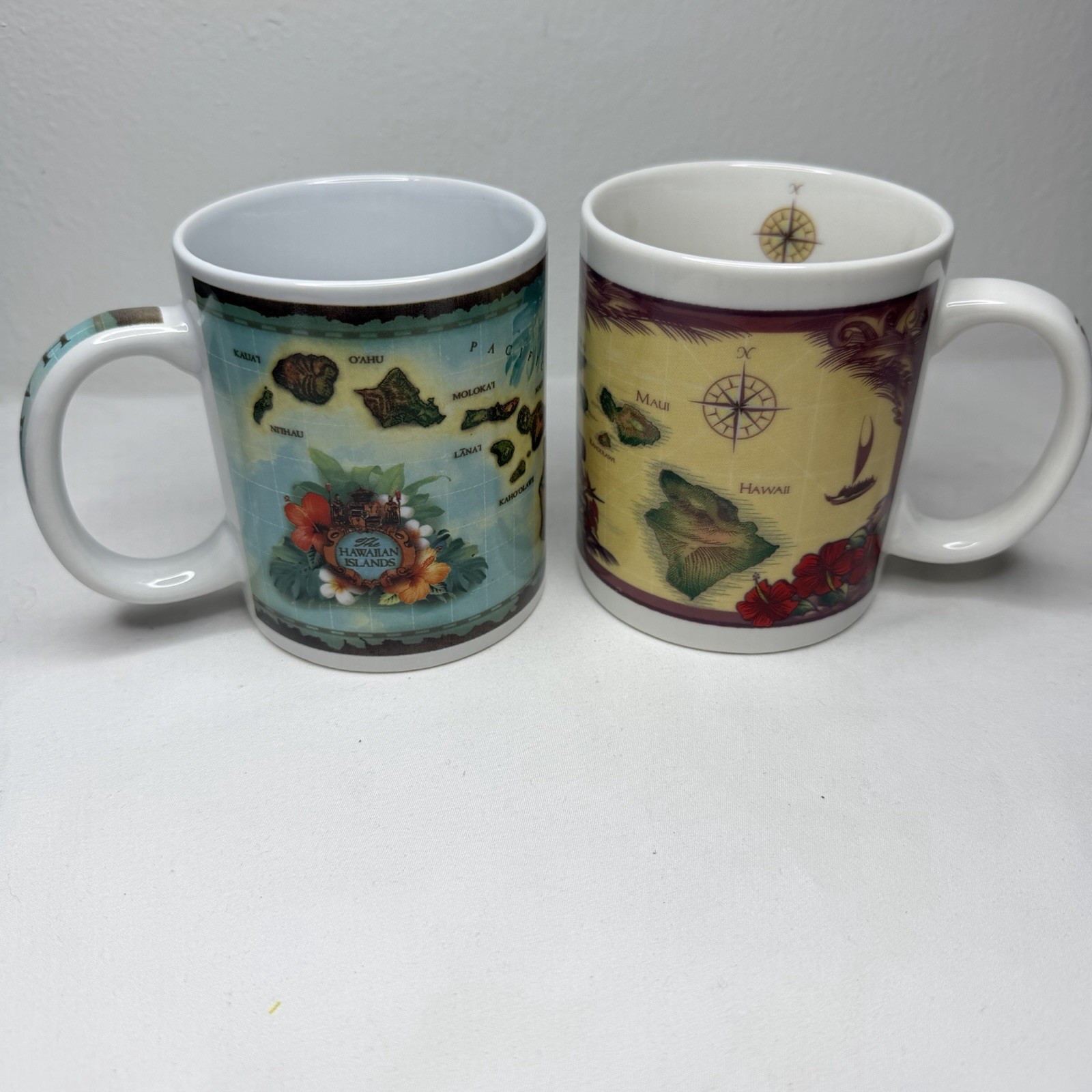 Set Of 2 ABC Stores Hawaiian Islands Map Ceramic Coffee Mug Cup 3.75\
