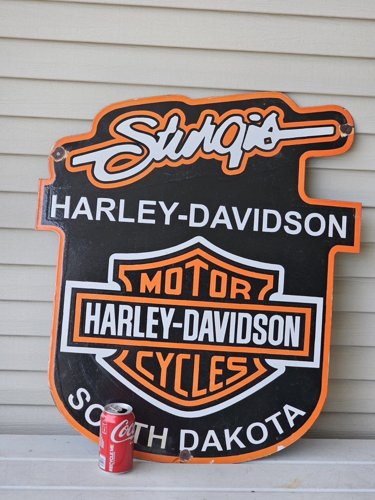 LARGE VINTAGE STURGIS HARLEY DAVIDSON PORCELAIN SIGN 30