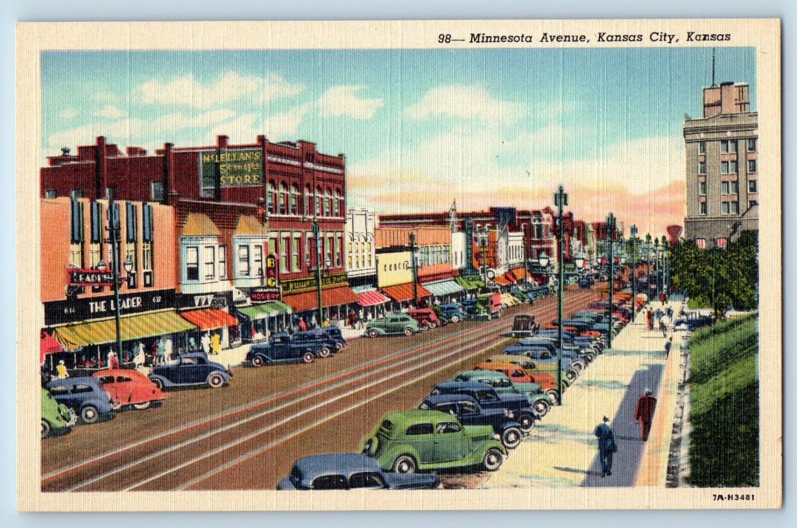 1948 Minnesota Avenue The Leader Store Cars Kansas City Kansas KS Postcard