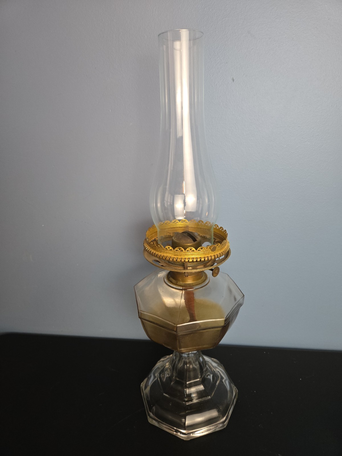 Huge Antique Greek Key Octagon Pedestal Oil Kerosine Lamp 20\