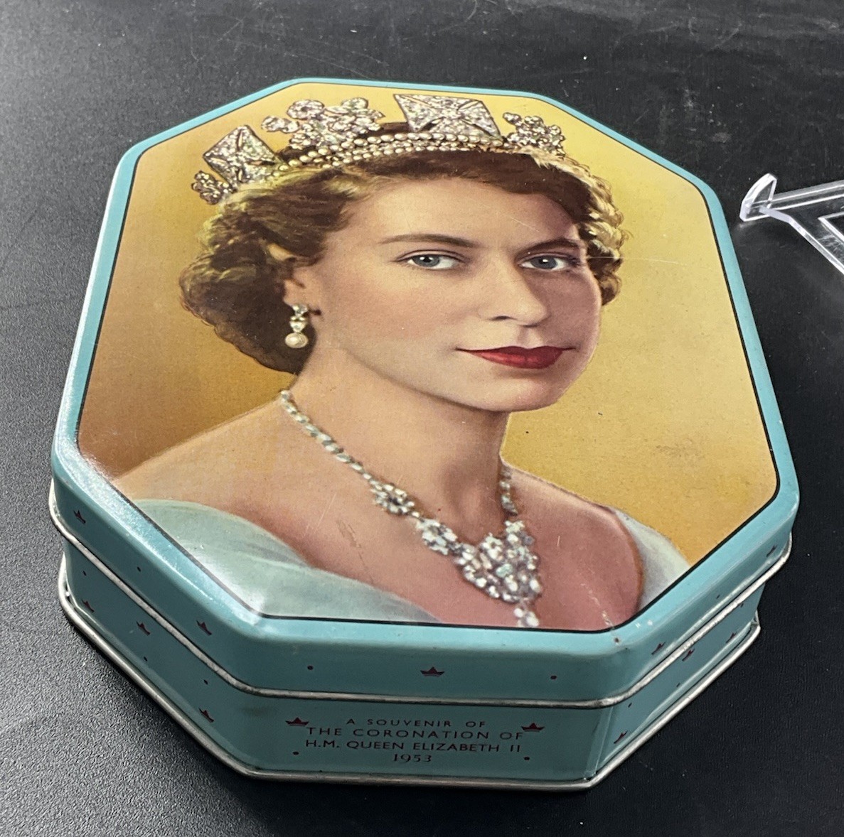 Vtg Queen Elizabeth II-1953 Coronation Tin George W. Horner & Co Ltd-ROBIN BLUE