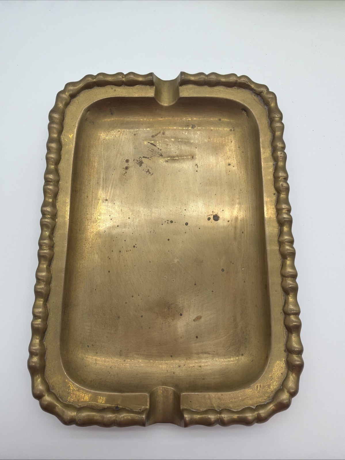 Vintage  solid brass ashtray /Tray  Catch All Bamboo Border 7.5” X 5.25