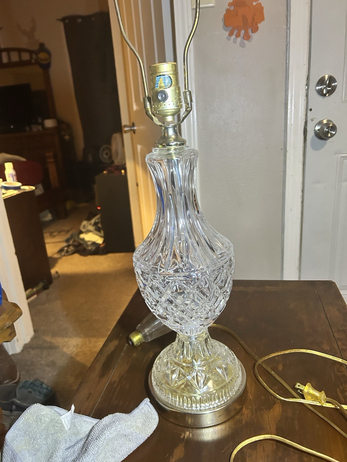 Crystal Cut Vintage Table Lamp - Attributed To Marbro - Brass Hardware - MCM