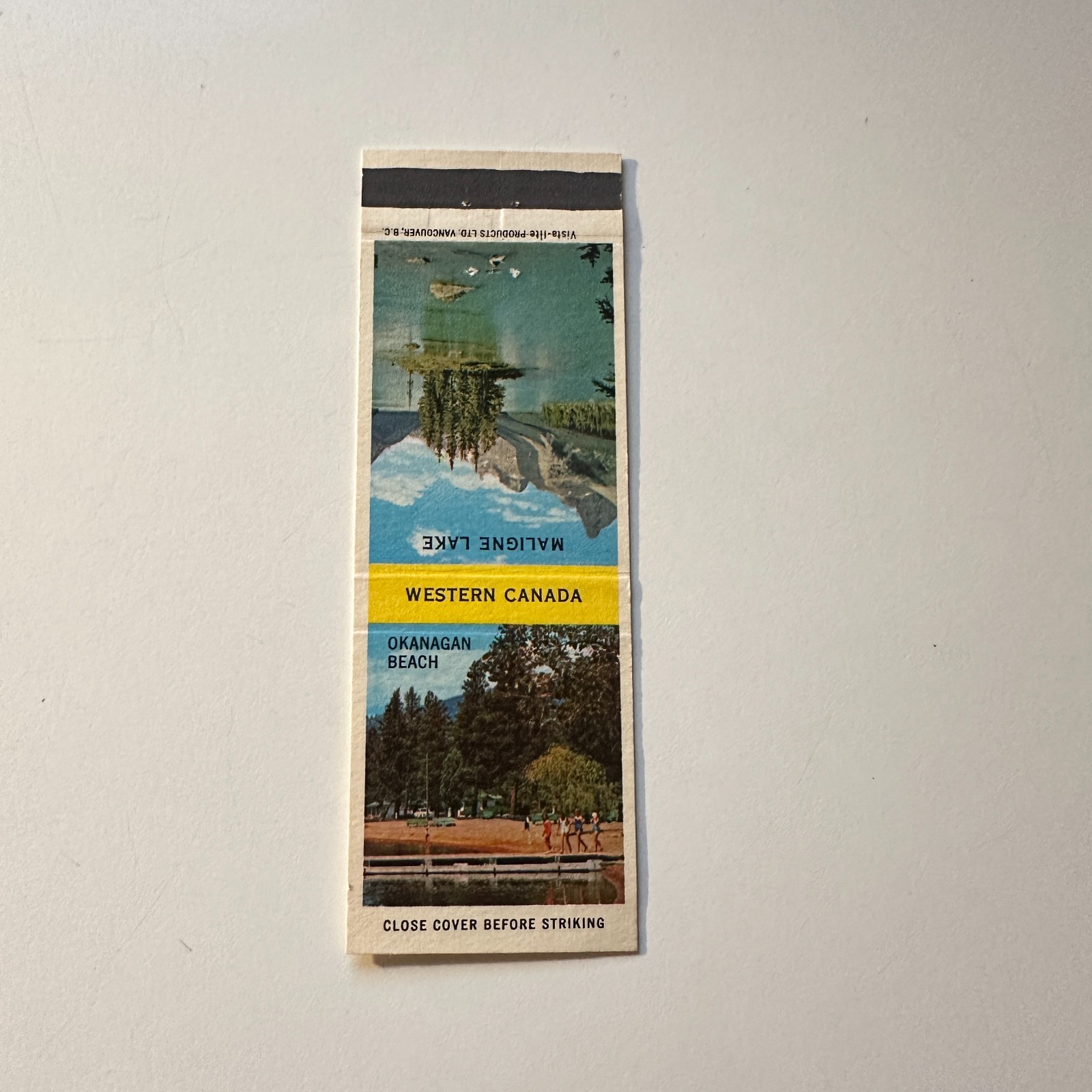 Western Canada Okanagan Beach Maligne Lake Vintage Matchbook Cover 5MB126-3