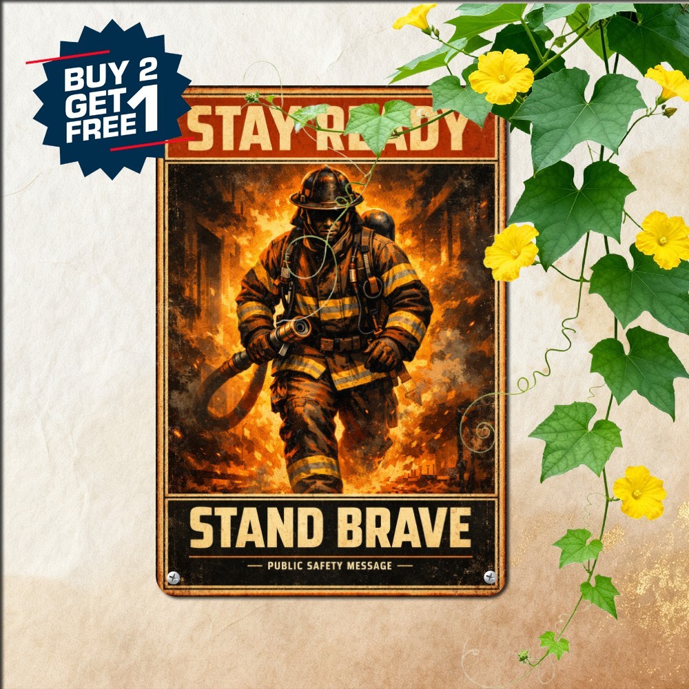 Firefighter Bravery Heroism Courage Quote Sign Fire Station Metal Tin Decor
