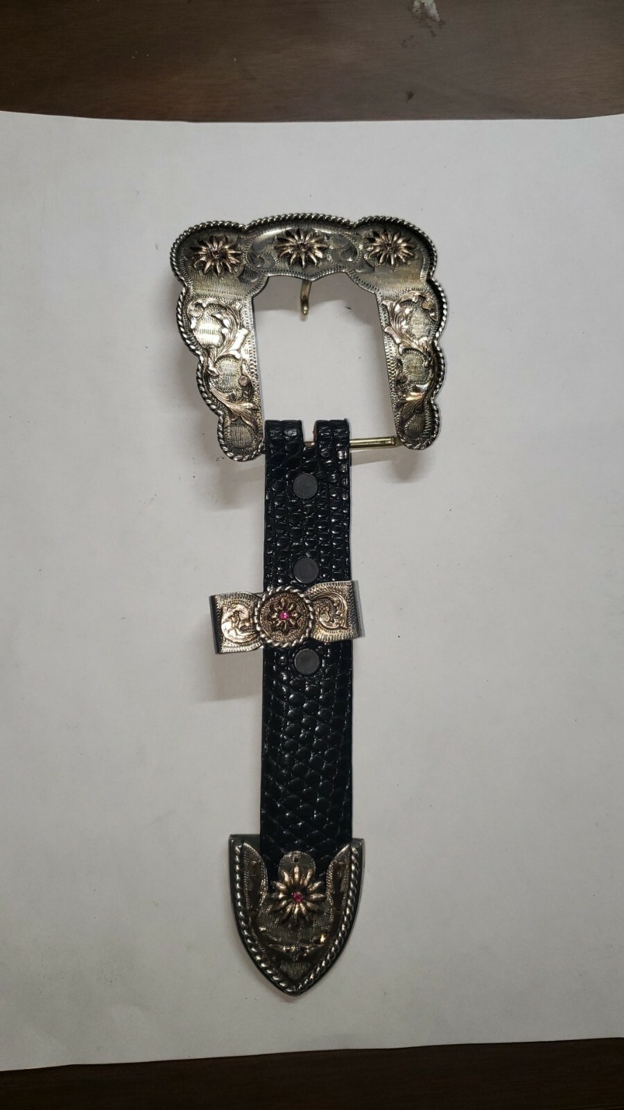 Chet Vogt Silversmiths Signature Series Sterling Silver, 10k & Ruby Buckle Set