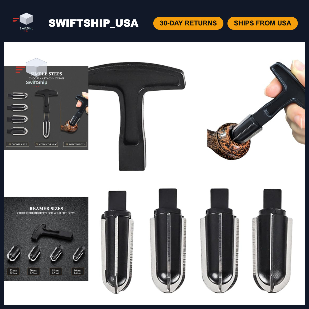 5-Piece Tobacco Pipe Reamer Kit with Stainless Steel Heads & T-Handle for Bowl C 5-Piece Tobacco Pipe Reamer Kit with Stainless Steel Heads & T-Handle for Bowl C