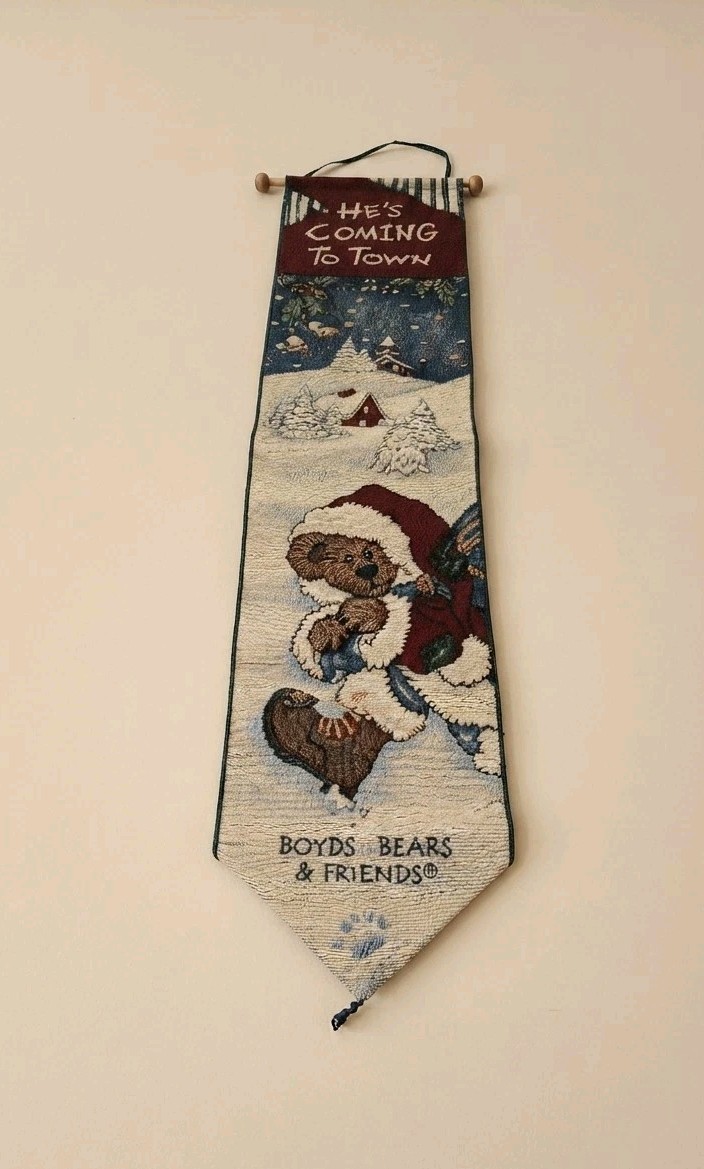 Vtg Boyds Bears Friends Christmas Tapestry Bell Pull Wall Hanging He’s Coming To Vtg Boyds Bears Friends Christmas Tapestry Bell Pull Wall Hanging He’s Coming To