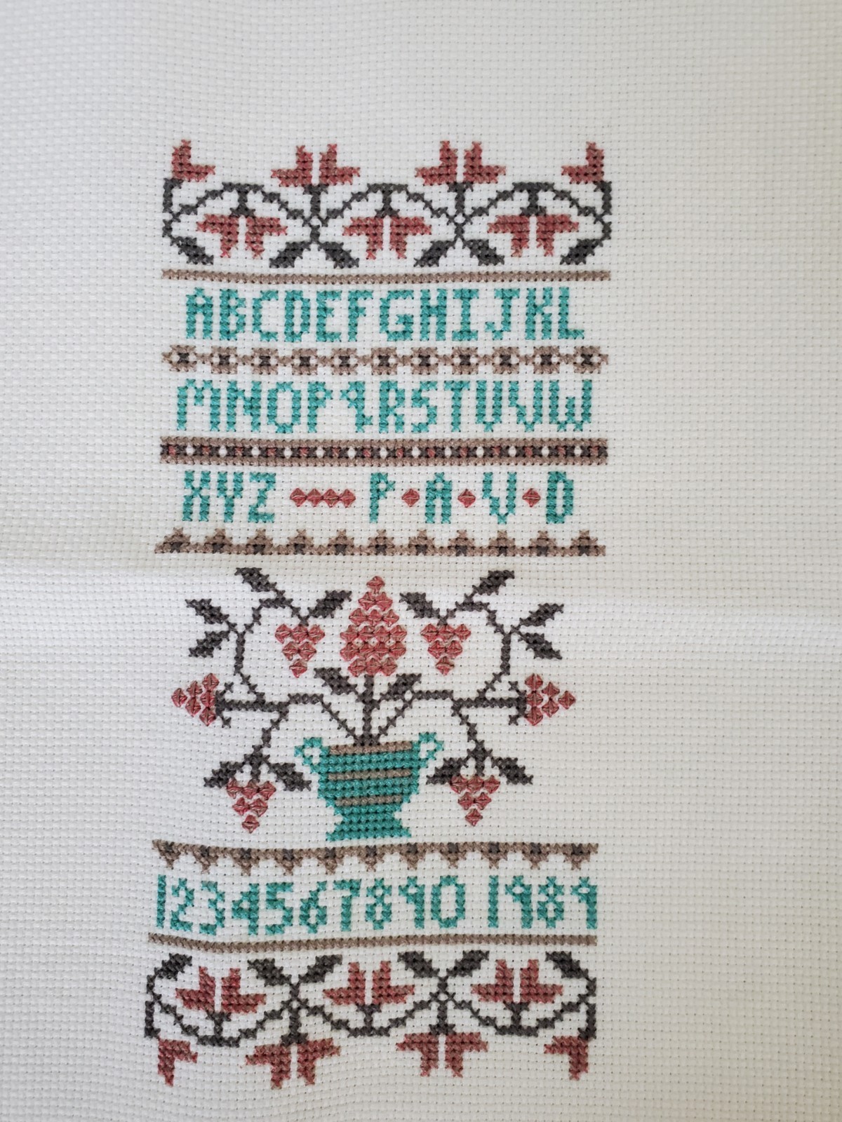 Vintage Handstitched Cross-Stitched Sampler 1989 Unframed Unmounted
