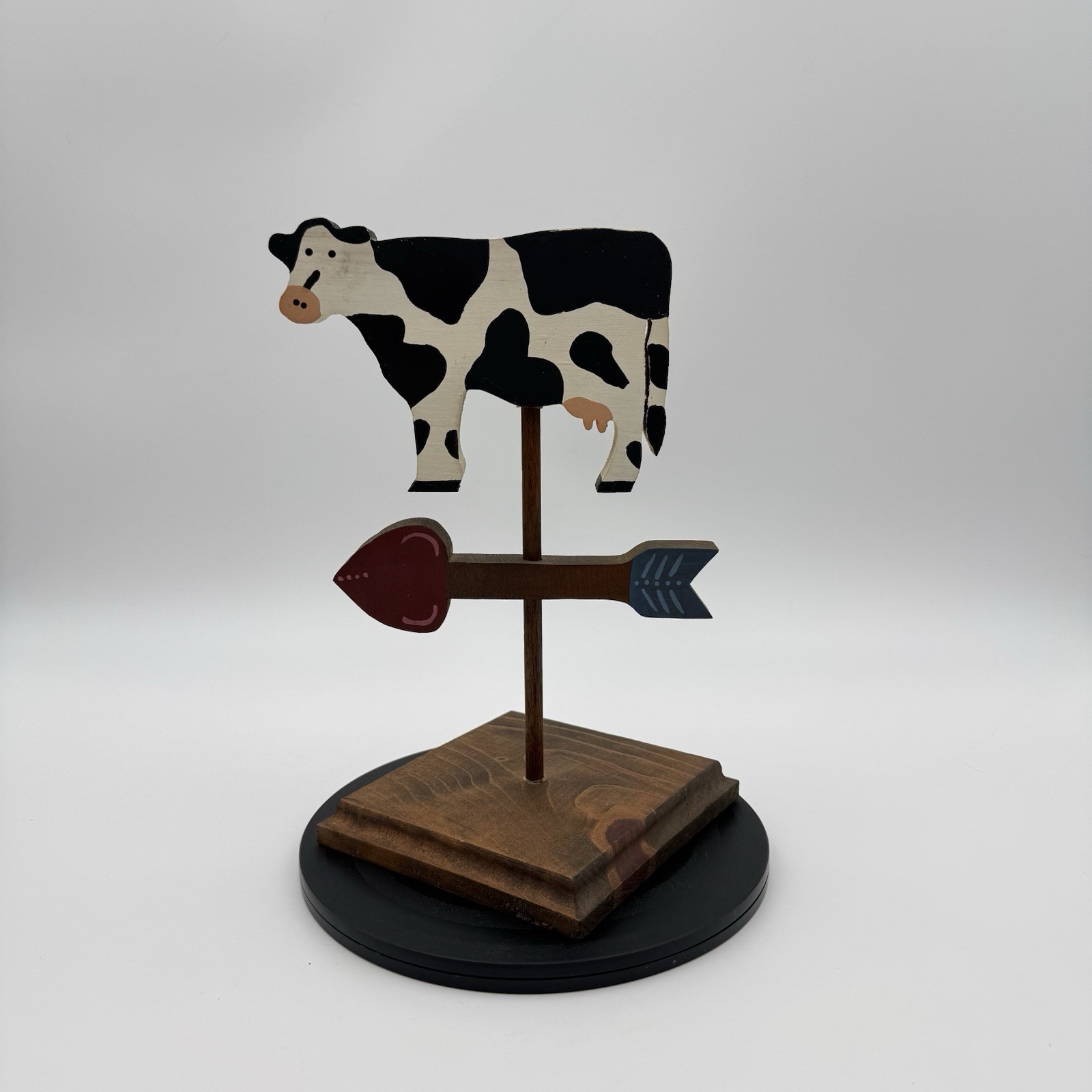 Wooden Holstein Cow Weathervane Tabletop Decor Primitive Farmhouse Folk Art