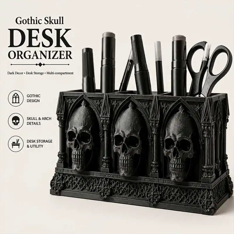 Skull Pen Holder Makeup Brush Holder 3D Printed Skull Planter Gothic Resin Bowl Skull Pen Holder Makeup Brush Holder 3D Printed Skull Planter Gothic Resin Bowl
