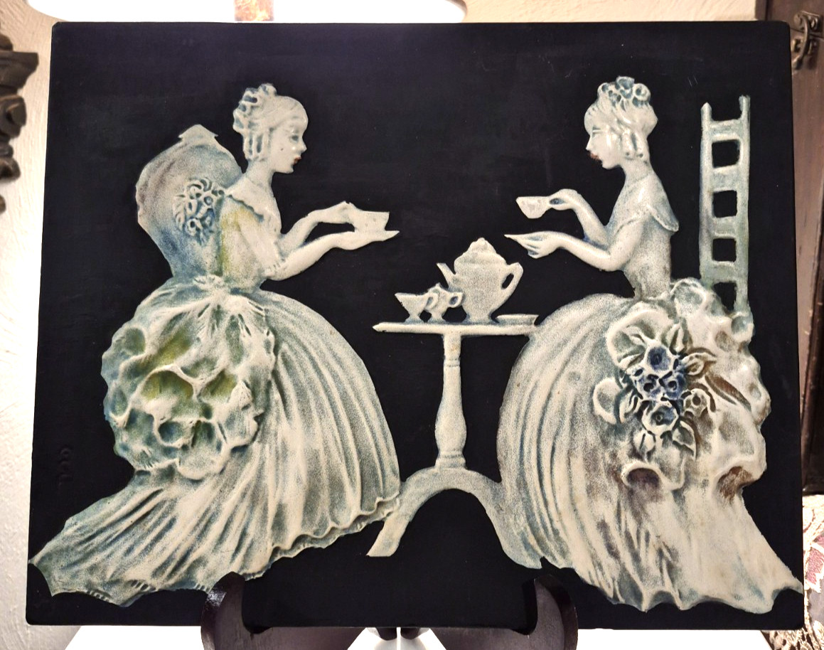 Vintage 1952 ALICE CRANSTON FENNER Ladies Tea Party Large Chalkware Wall Plaque