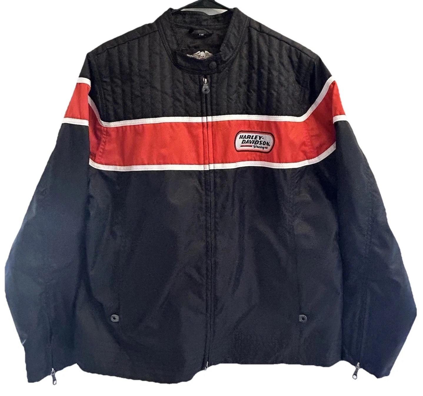 Vtg Women’s Harley Davidson Racing Jacket W1 (18-20) Very Stylish Black Orange