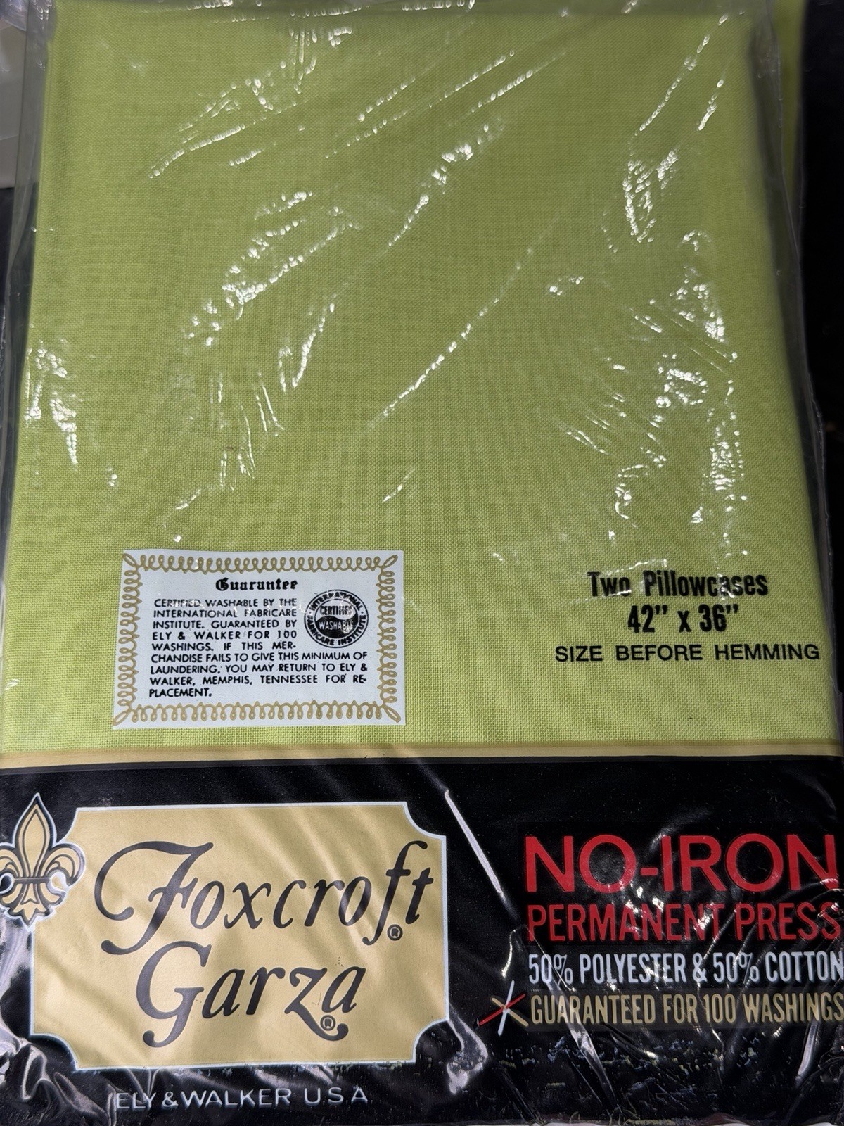 1970s Vintage Foxcroft Garza Pillow Cases Set Of 2 NOS Lime Green New