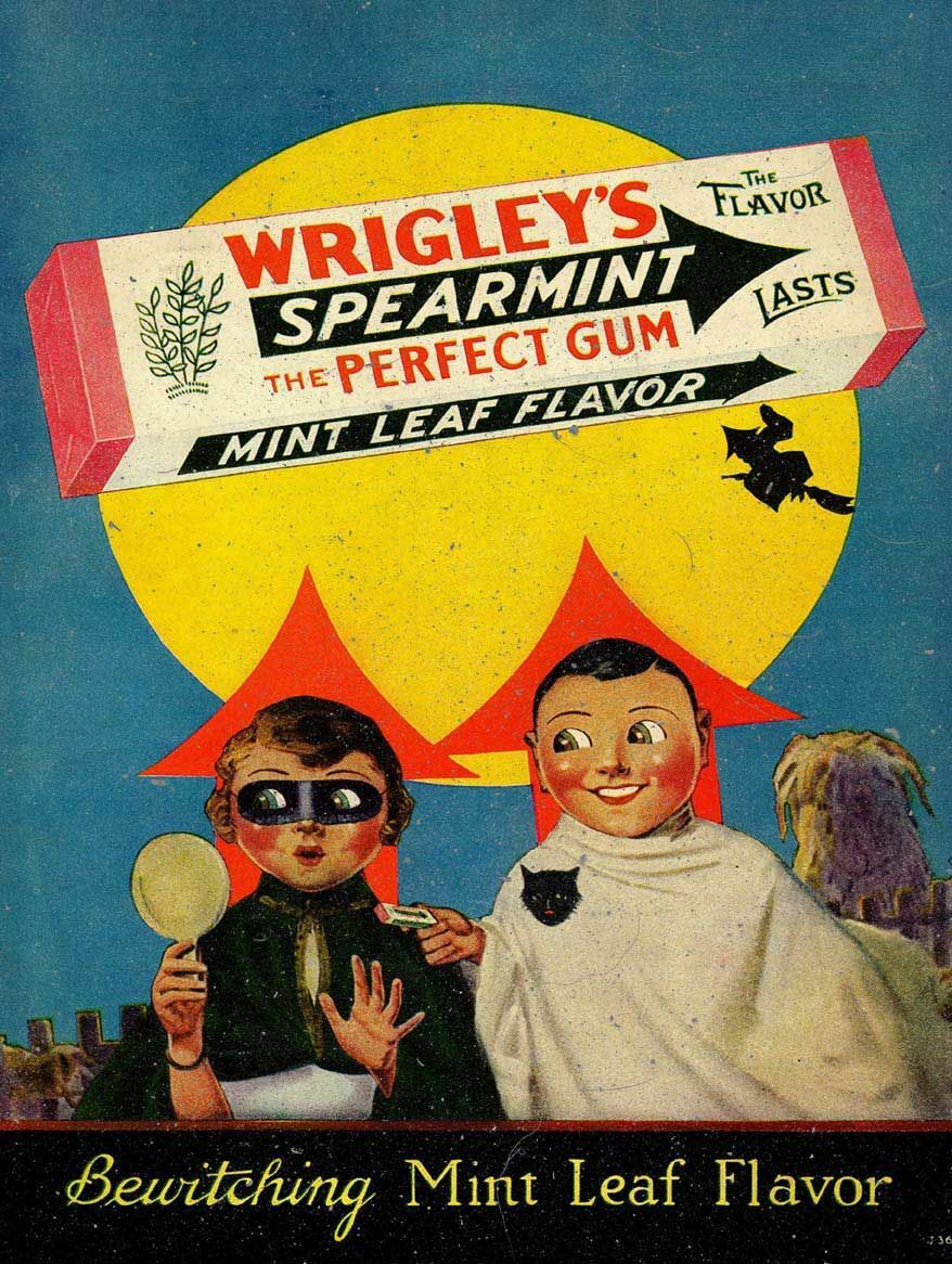1929 WRIGLEYS CHEWING GUM HALLOWEEN HEAVY DUTY USA MADE METAL ADVERTISING SIGN