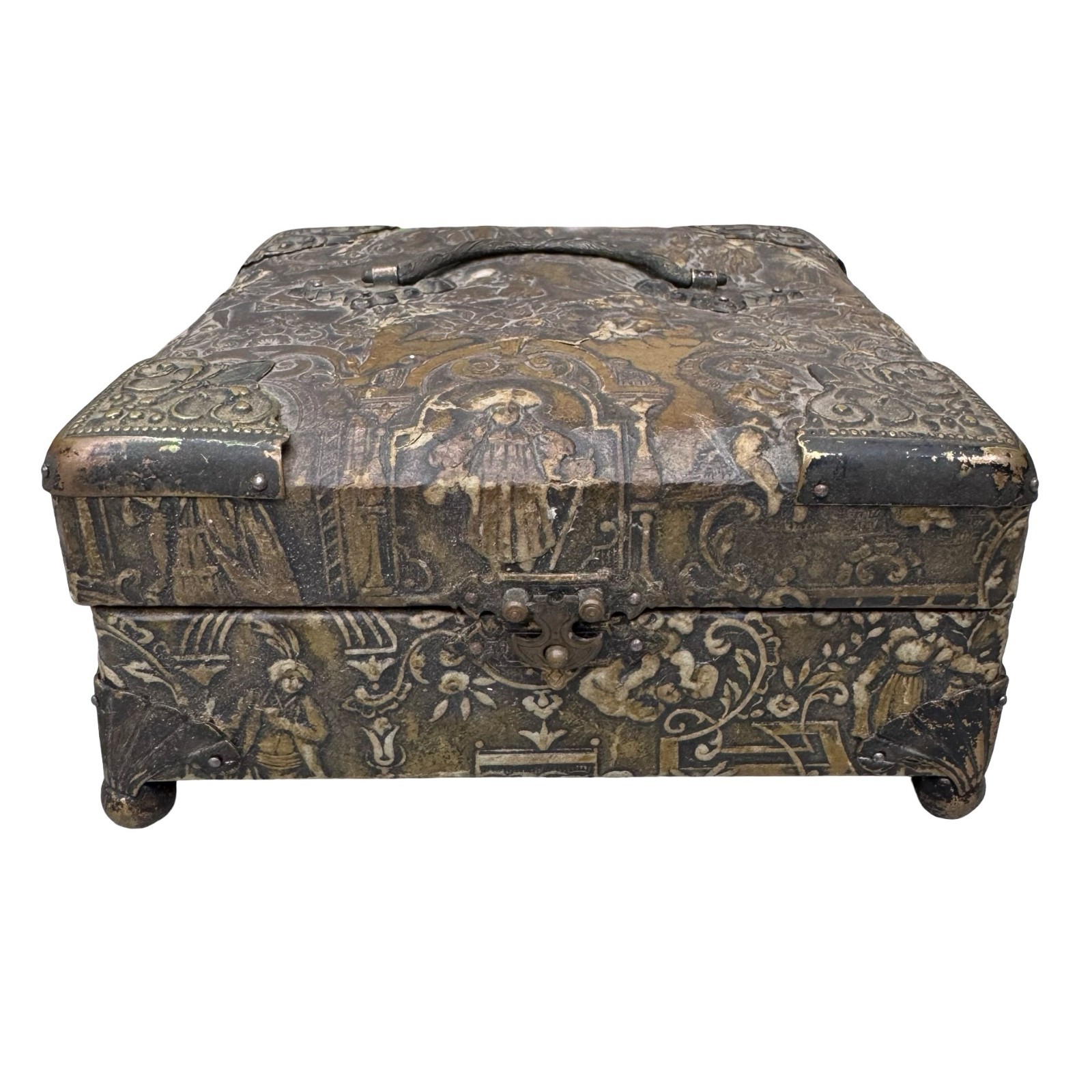 Antique Victorian Embossed Metal Storage Jewelry Box Mythological Hinged 5.5\