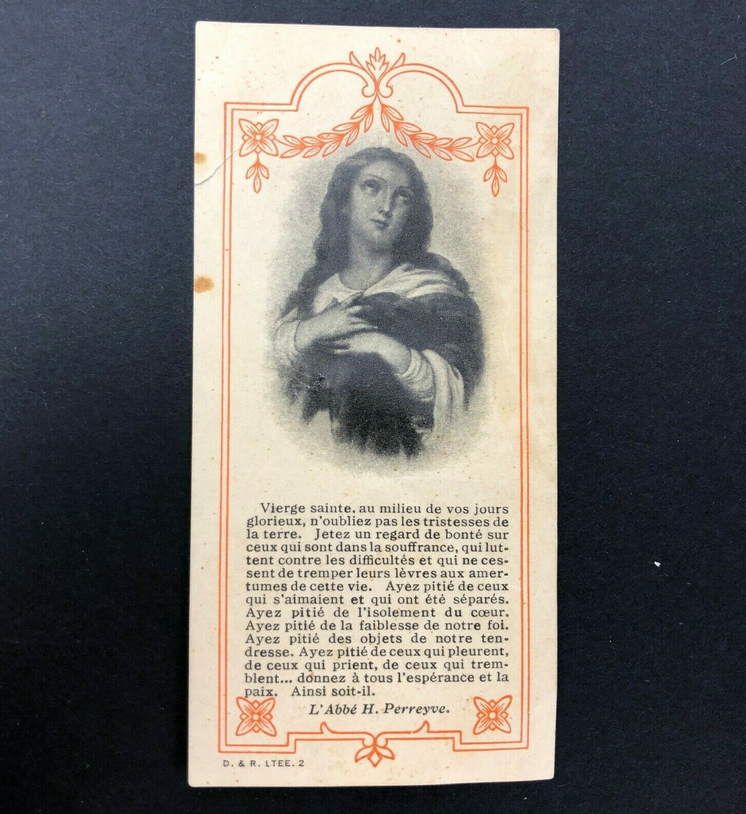 Vtg Antique Holy Prayer Card Holy Virgin Don't forget the Sorrows of the earth