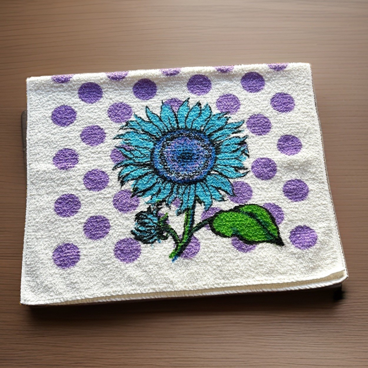 Vintage Sayco Daisy Polka Dot Purple Blue Hand Towel Pop Art Retro 70s Cotton