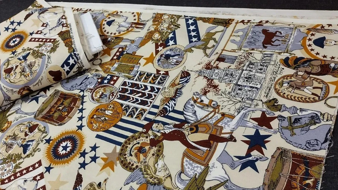 USA GABRIElle cie George WASHINGTON 1776 Indian Rare FABRIC Americana 45 inches USA GABRIElle cie George WASHINGTON 1776 Indian Rare FABRIC Americana 45 inches