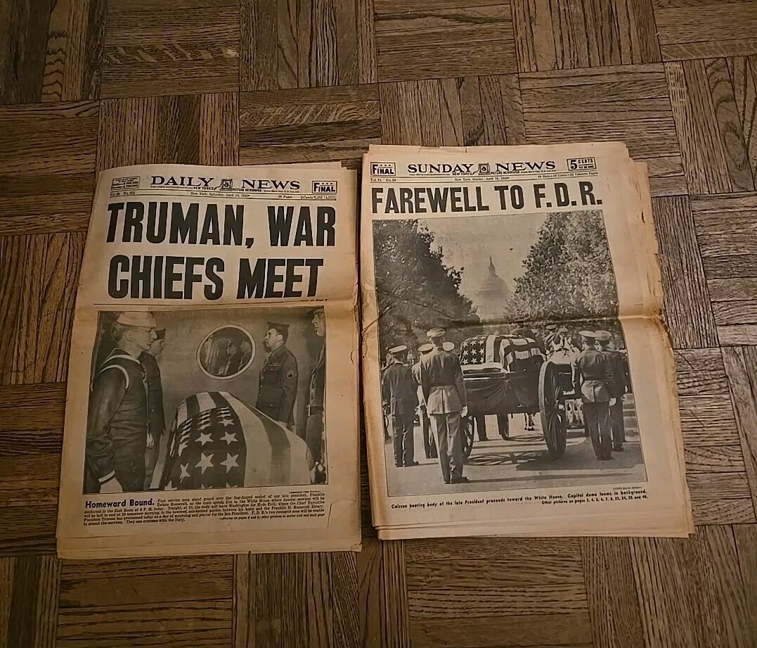 1945 April 14 & 15 New York Daily News - Farewell To F.D.R. & Truman WW II Chief 1945 April 14 & 15 New York Daily News - Farewell To F.D.R. & Truman WW II Chief