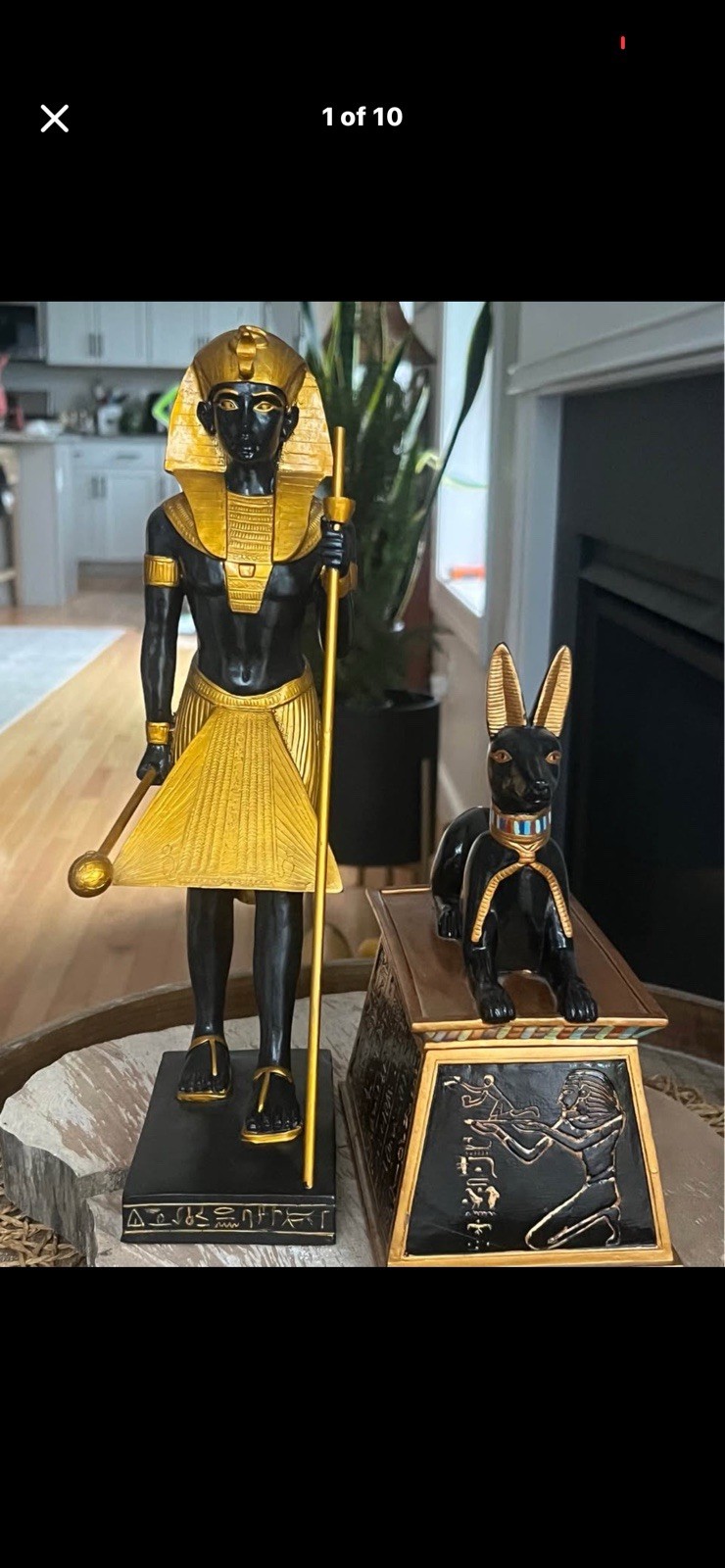 Large Egyptian Pharaoh & Anubis Statue Set Heavy Resin Black Gold Hieroglyphic D Large Egyptian Pharaoh & Anubis Statue Set Heavy Resin Black Gold Hieroglyphic D
