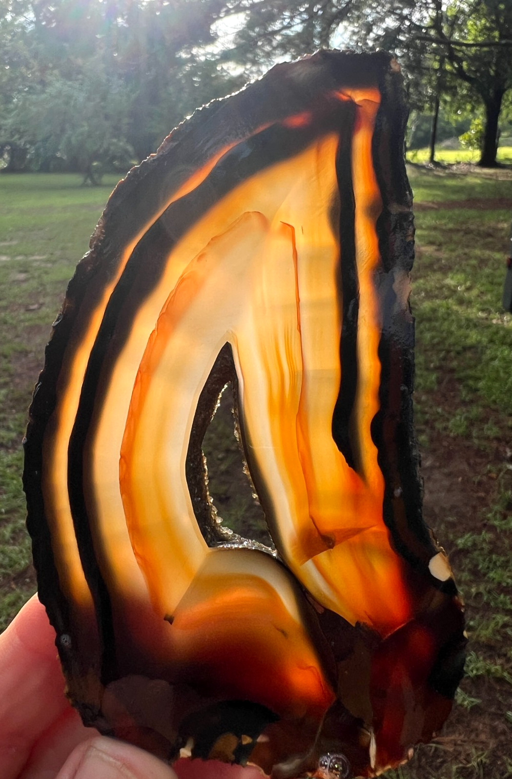 Beautiful Natural Brazilian Orange Agate Slab - Nice Fortification Bands - 138g