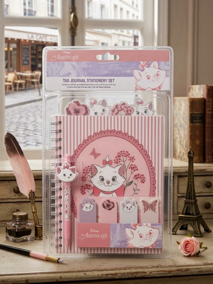 Adorable Marie Disney Aristocats pink tab journal stationery set with marie