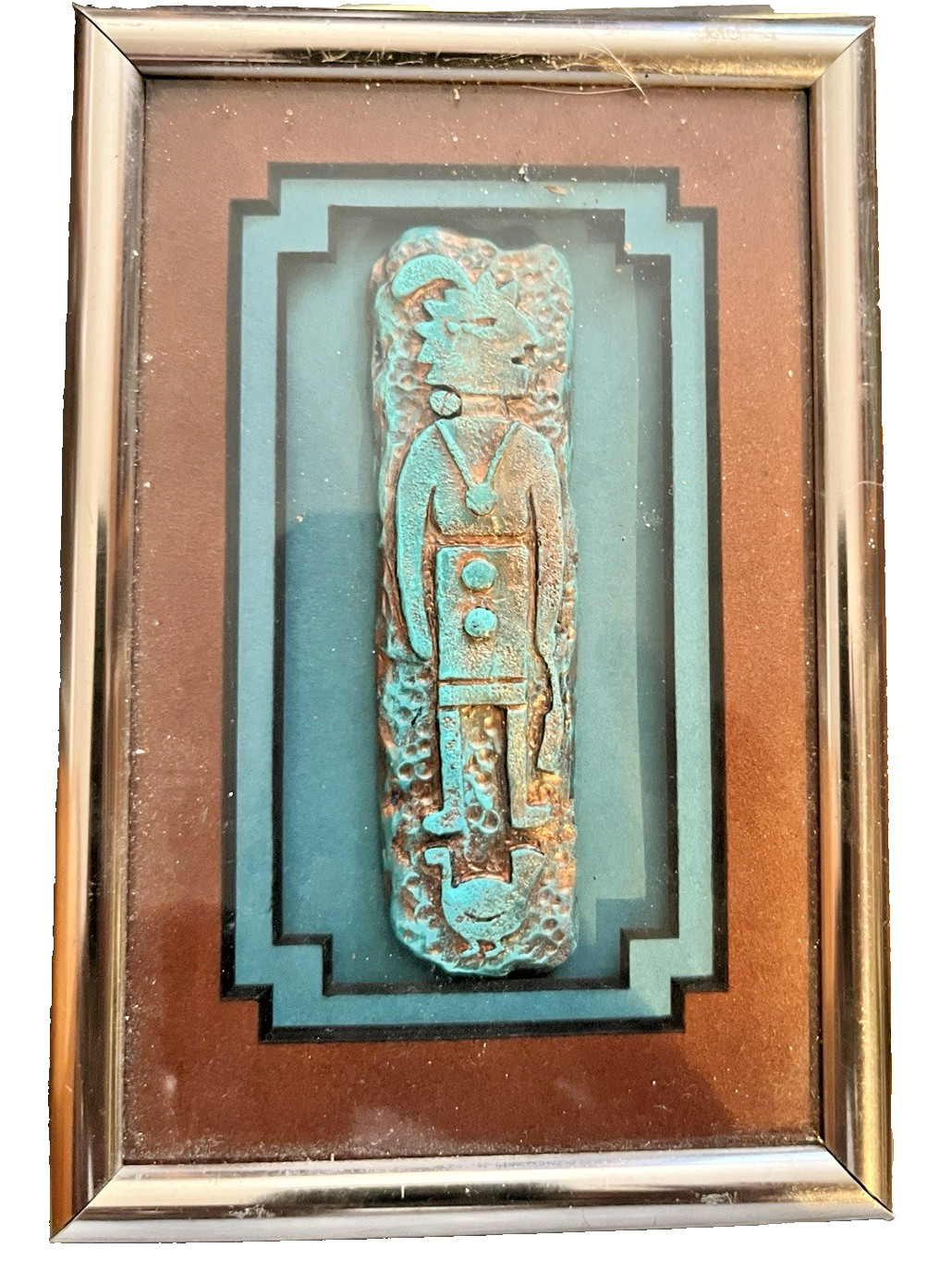 CLEO TEISSEDRE COPPER TOTEM & KACHINA TOTEM FRAMED ART CLEO TEISSEDRE COPPER TOTEM & KACHINA TOTEM FRAMED ART