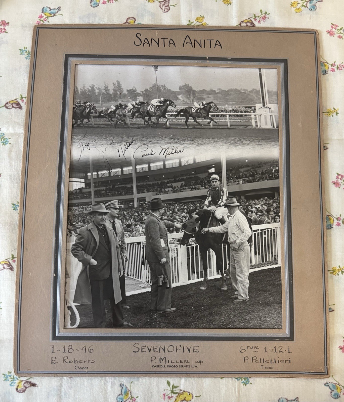 1946 Santa Anita Horse Racetrack Large Photo Sevenofive Signed Horse Racing VTG