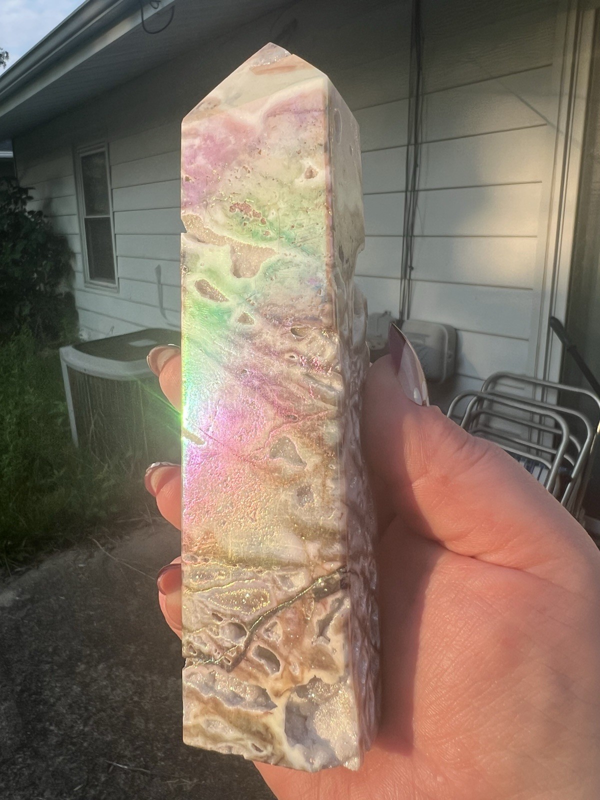Druzy Angel Aura Sphalerite Tower Rainbow Sparkle Crystal Point 