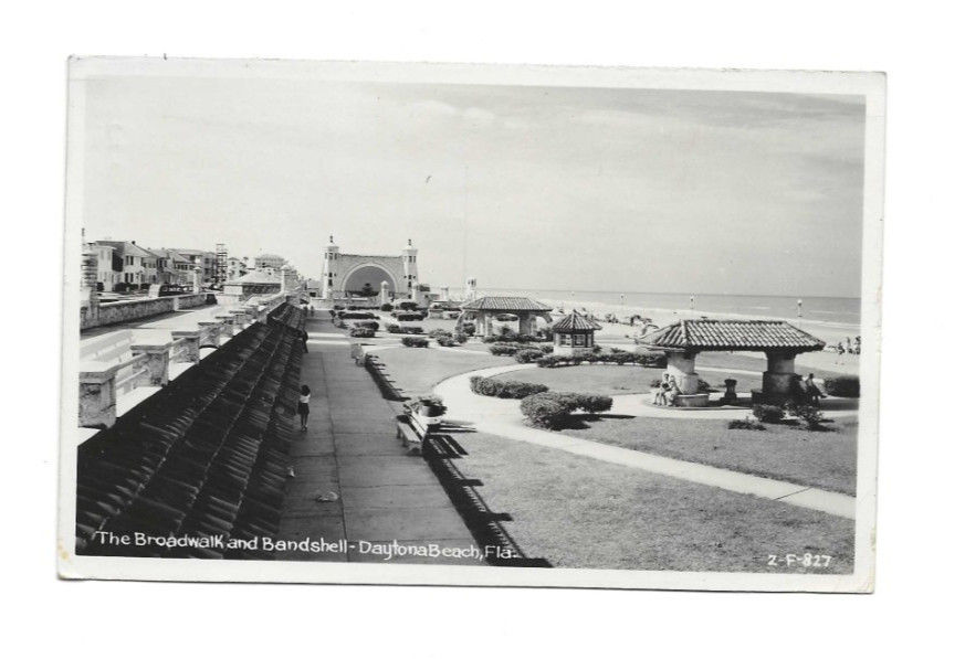 1952 RPPC Real Photo Postcard Daytona Beach FL Boardwalk and Bandshell P186