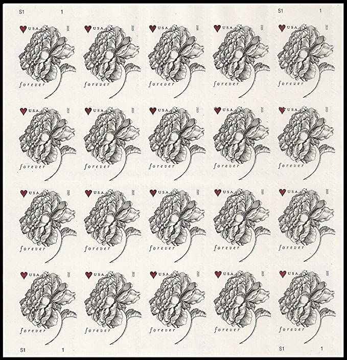 USPS VINTAGE WEDDING ROSE SHEET OF 20 FIRST CLASS LETTER STAMPS